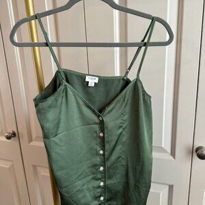 J. Crew Olive Green Button Front Satin Cami, size S